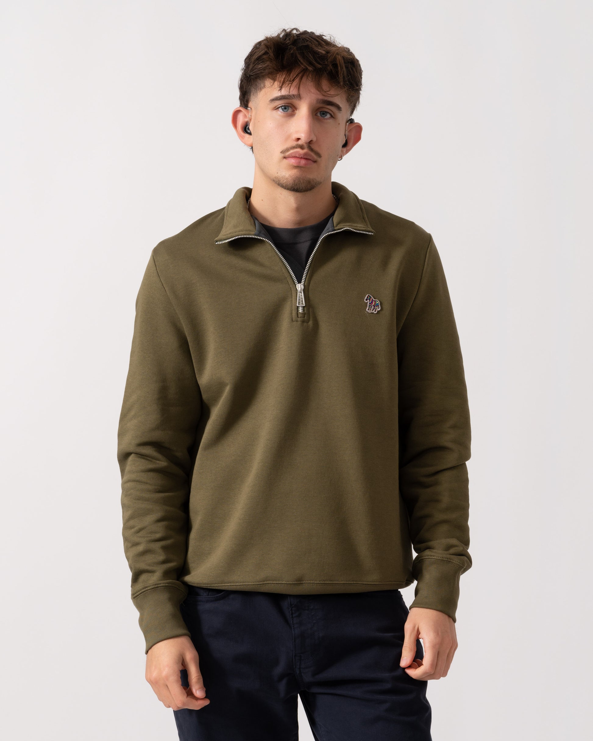 PS Paul Smith Mens Reg Fit Half Zip Zebra Logo Top - 36E Green main