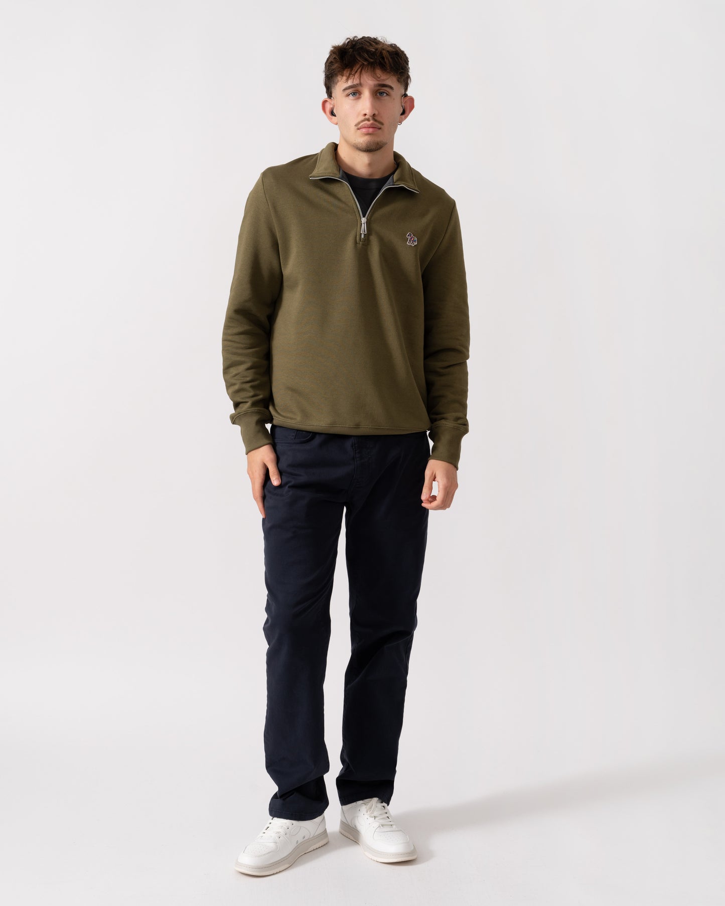 PS Paul Smith Mens Reg Fit Half Zip Zebra Logo Top - 36E Green full length