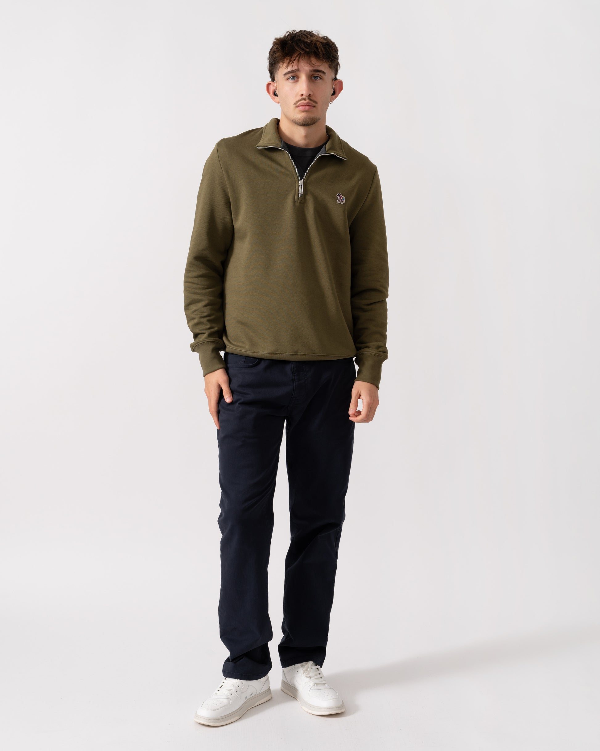 PS Paul Smith Mens Reg Fit Half Zip Zebra Logo Top - 36E Green full length