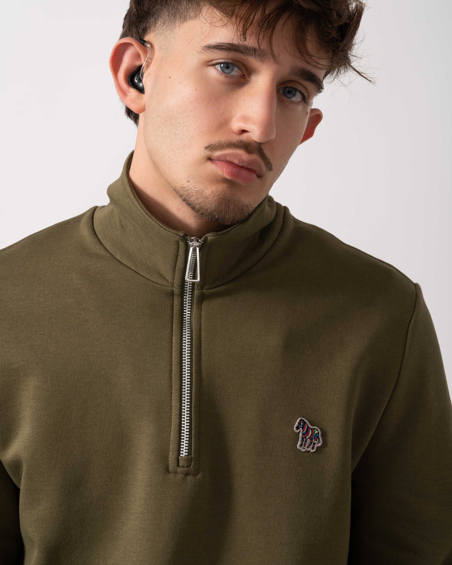 PS Paul Smith Mens Reg Fit Half Zip Zebra Logo Top - 36E Green detail