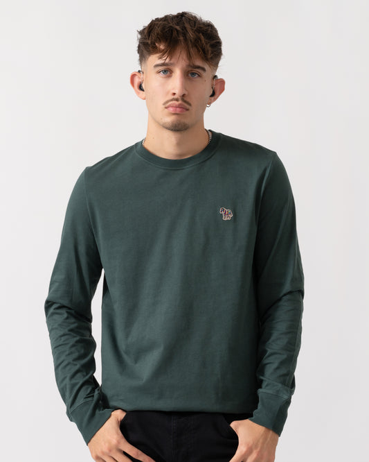 PS Paul Smith Mens Reg Fit Long Sleeve T-Shirt with Zebra Logo - 37D Petrol Green