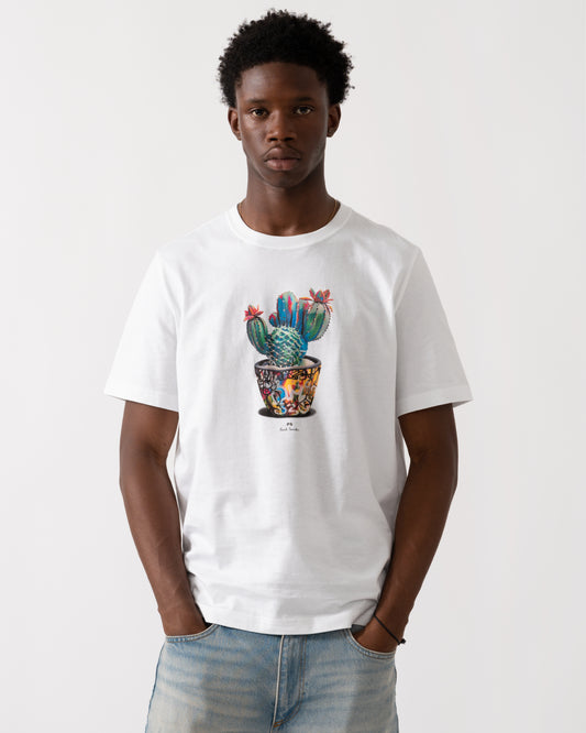 PS Paul Smith Mens Regular Fit Cactus Graphic T-Shirt - 01 White