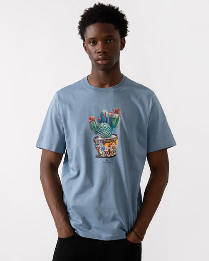 PS Paul Smith Mens Regular Fit Cactus Graphic T-Shirt - 43D Greyish Blue