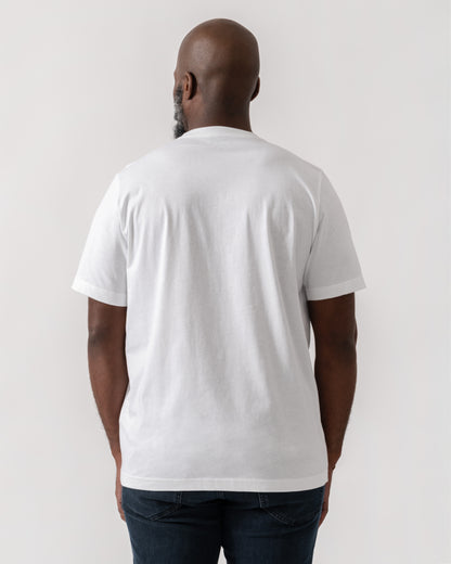 Model wearing PS Paul Smith Mens Regular Fit Carabiner T-Shirt in 01 White - Back