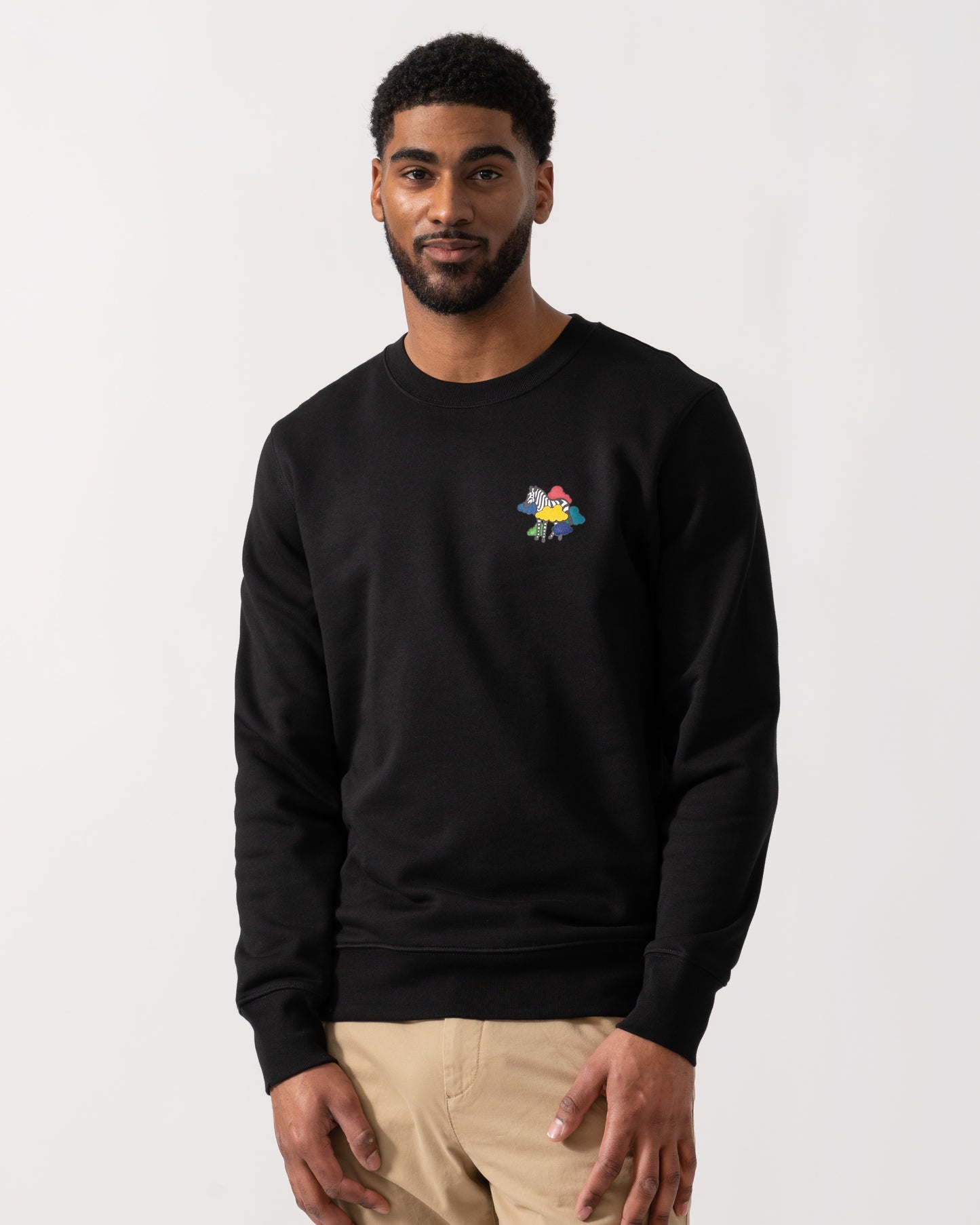 Model wearing a PS Paul Smith Mens Regular Fit Cloud Zebra Sweatshirt in 79 Black - Main