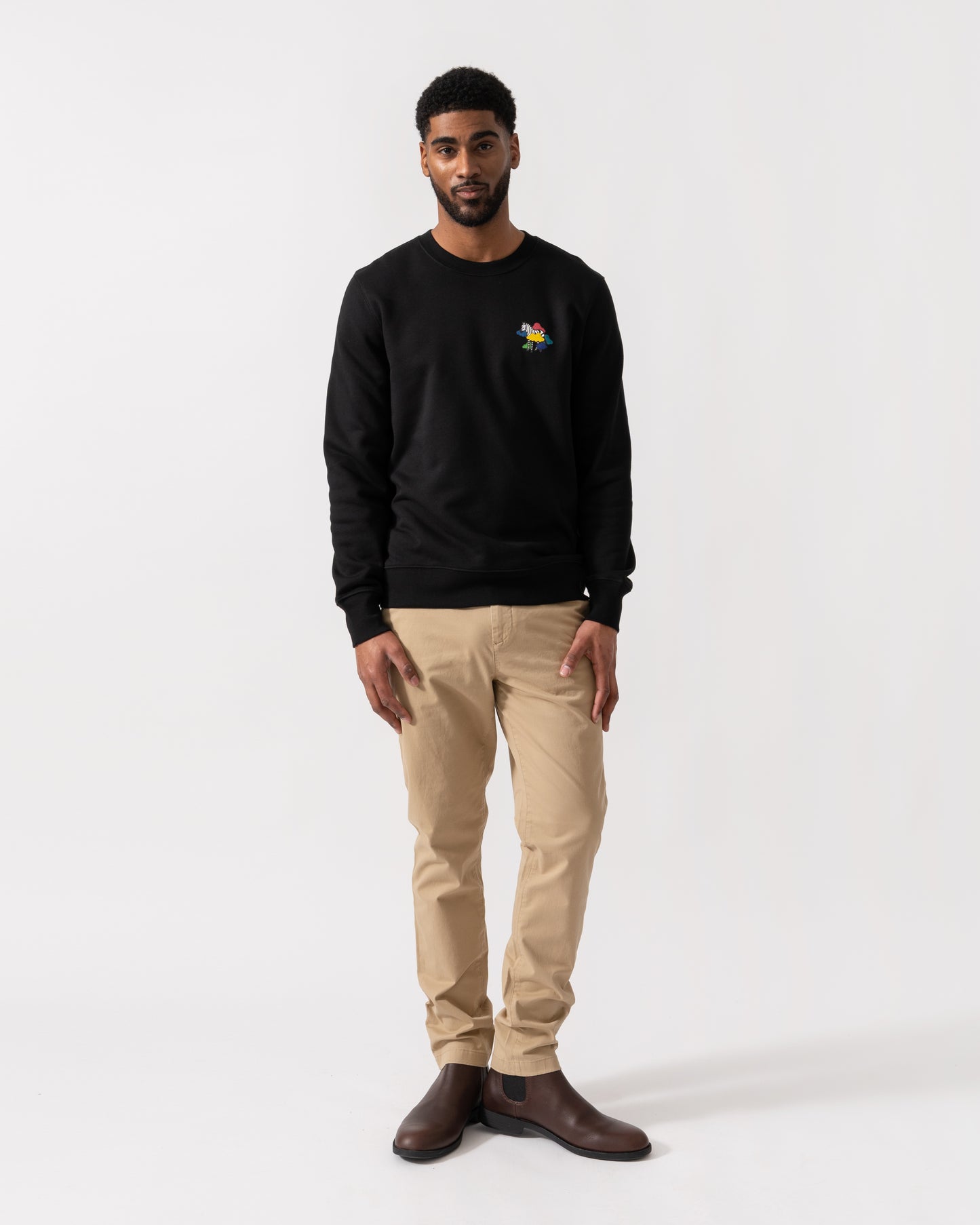 Model wearing a PS Paul Smith Mens Regular Fit Cloud Zebra Sweatshirt in 79 Black - Full Length