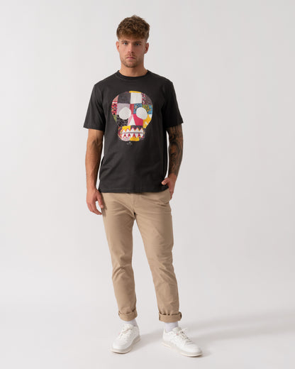 Model wearing PS Paul Smith Mens Regular Fit Fabric Skull T-Shirt in 76 Grey - Full Length