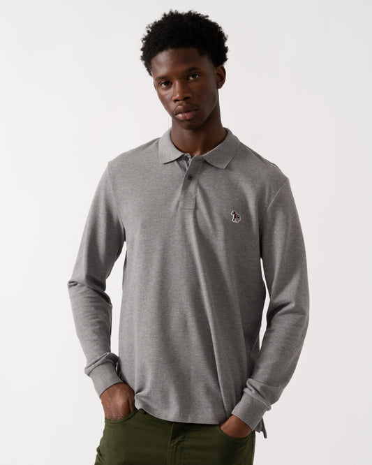PS Paul Smith Mens Regular Fit Long Sleeve Classic Zebra Polo - 72 Grey Melange
