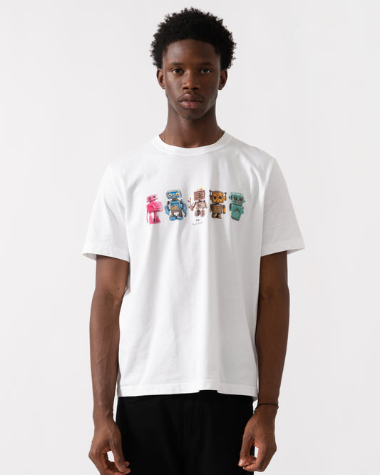 PS Paul Smith Mens Regular Fit Robots Graphic T-Shirt - 01 White