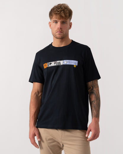 Model wearing PS Paul Smith Ticket Stub T-Shirt in 49 Blue - Main