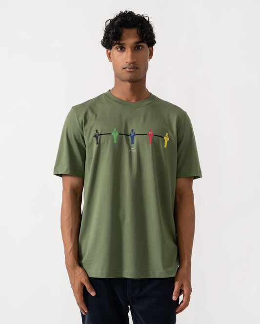 Front of PS Paul Smith Mens Regular Fit Table Football Graphic T-Shirt - 35D Military Green