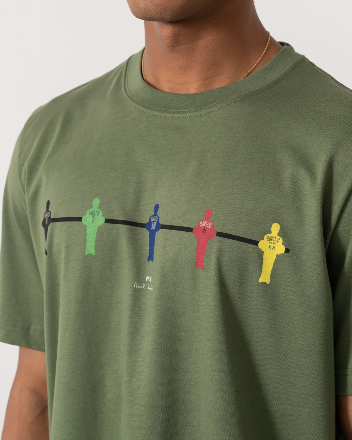 Detail of PS Paul Smith Mens Regular Fit Table Football Graphic T-Shirt - 35D Military Green