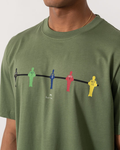 Detail of PS Paul Smith Mens Regular Fit Table Football Graphic T-Shirt - 35D Military Green