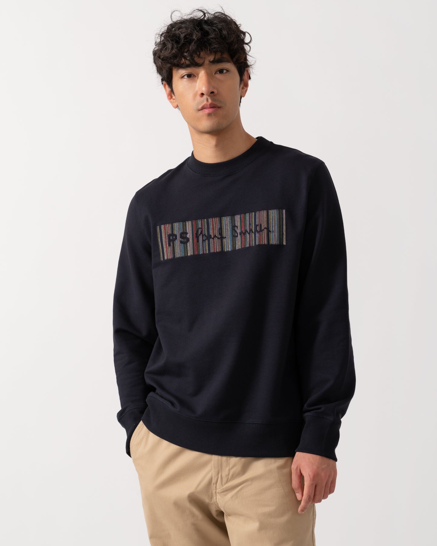 PS Paul Smith Mens Striped Signature Logo Sweatshirt - 49A Very Dark Navy