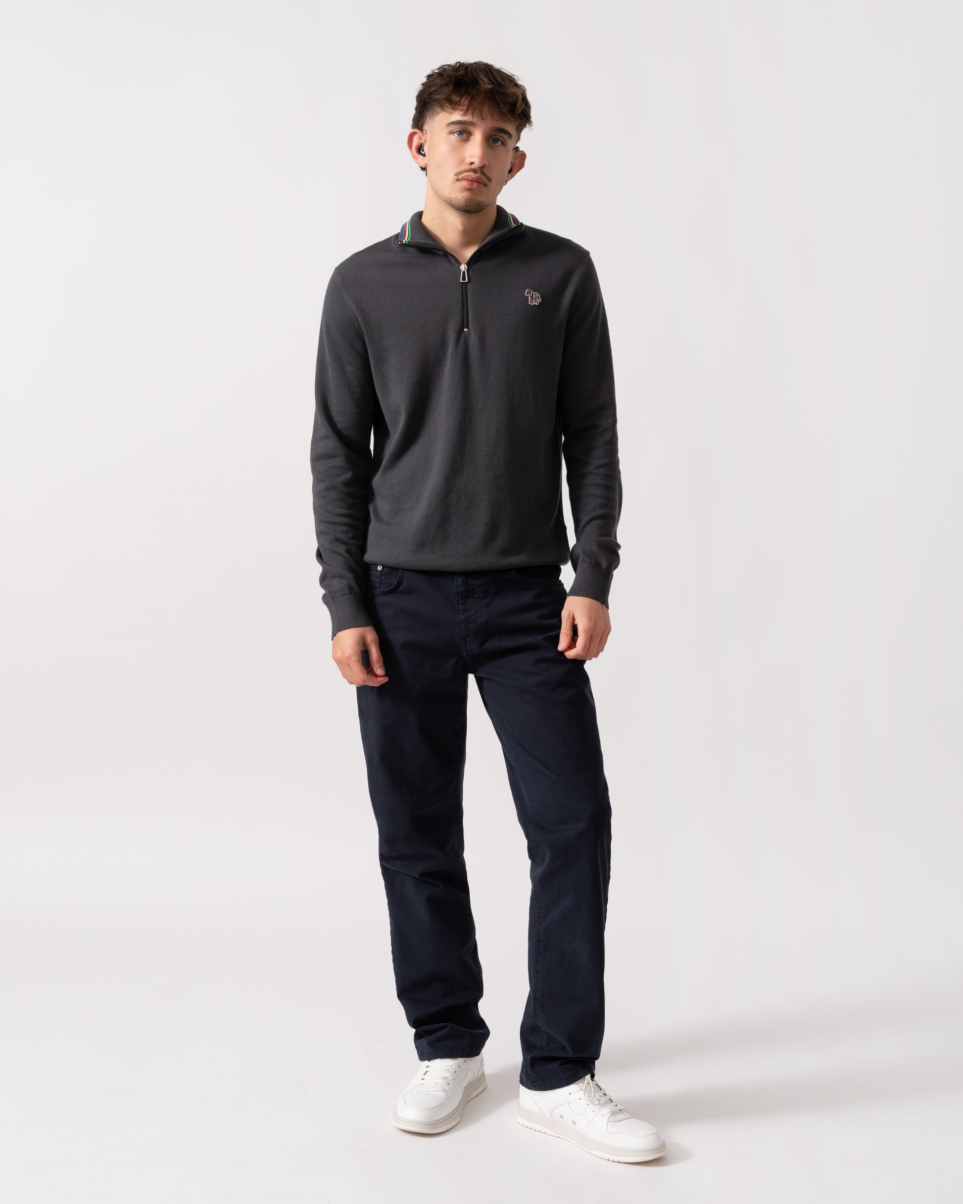 Model is wearing GANT Mens Regular Fit Desert Jeans in 433 Evening Blue - Full length