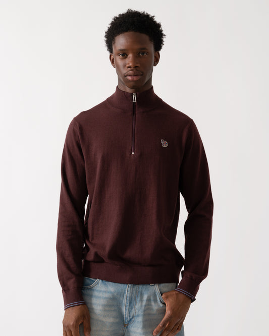 PS Paul Smith Mens Zebra Badge 1/4 Zip Jumper - 29 Very Dark Red