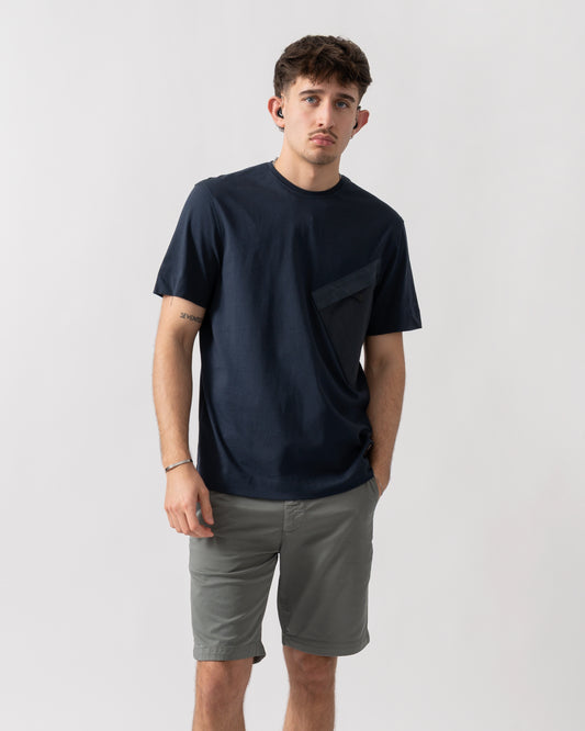 studio shot of a model wearing a Parajumpers Baildon Mens T-Shirt in Ink Blue 571