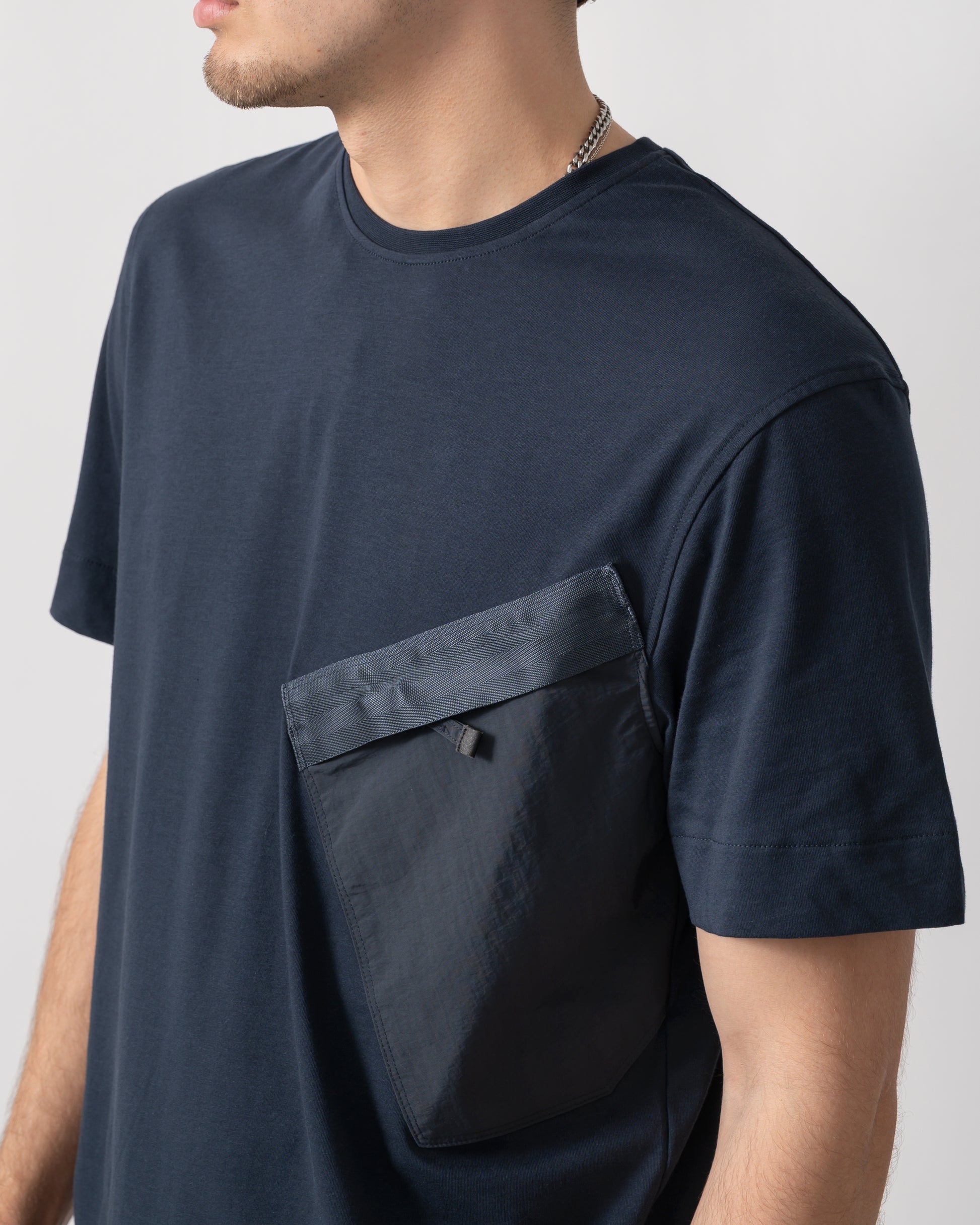 pocket detail of a Parajumpers Baildon Mens T-Shirt in Ink Blue 571