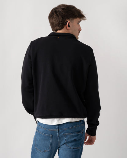 back shot of a model wearing a Parajumpers Broad Peak Mens quarter Zip Sweatshirt in Black 541