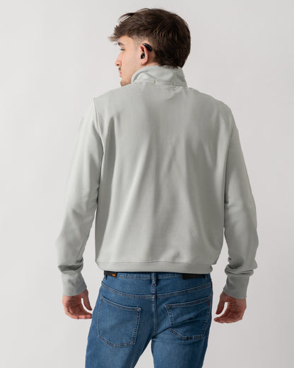 back shot of a model wearing a Parajumpers Broad Peak Mens 1/4 Zip Sweatshirt in Fresh Grey 271
