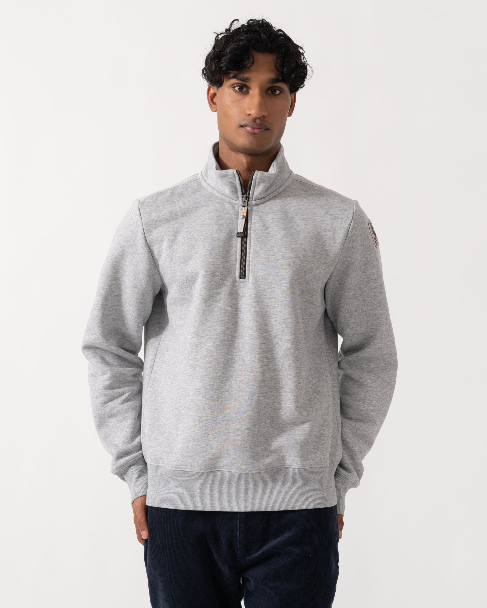 Front of Parajumpers Broad Peak Mens Quarter Zip Sweatshirt - Ash Grey Melange 608