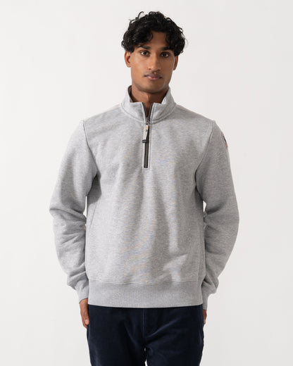 Front of Parajumpers Broad Peak Mens Quarter Zip Sweatshirt - Ash Grey Melange 608