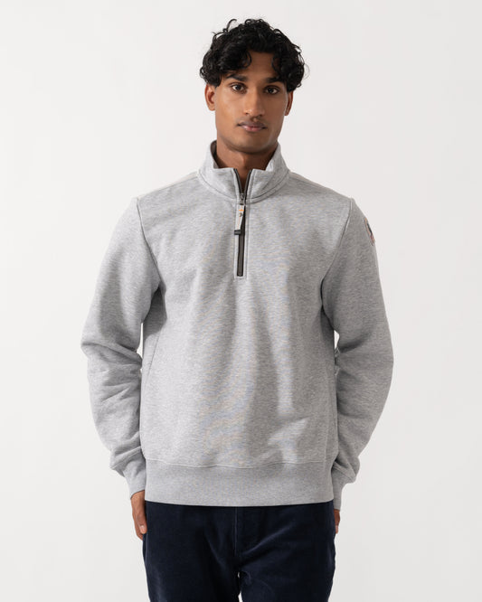 Front of Parajumpers Broad Peak Mens Quarter Zip Sweatshirt - Ash Grey Melange 608