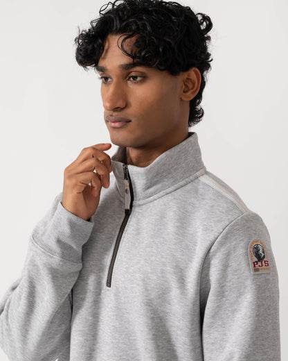 Close up of the collar of Parajumpers Broad Peak Mens Quarter Zip Sweatshirt - Ash Grey Melange 608