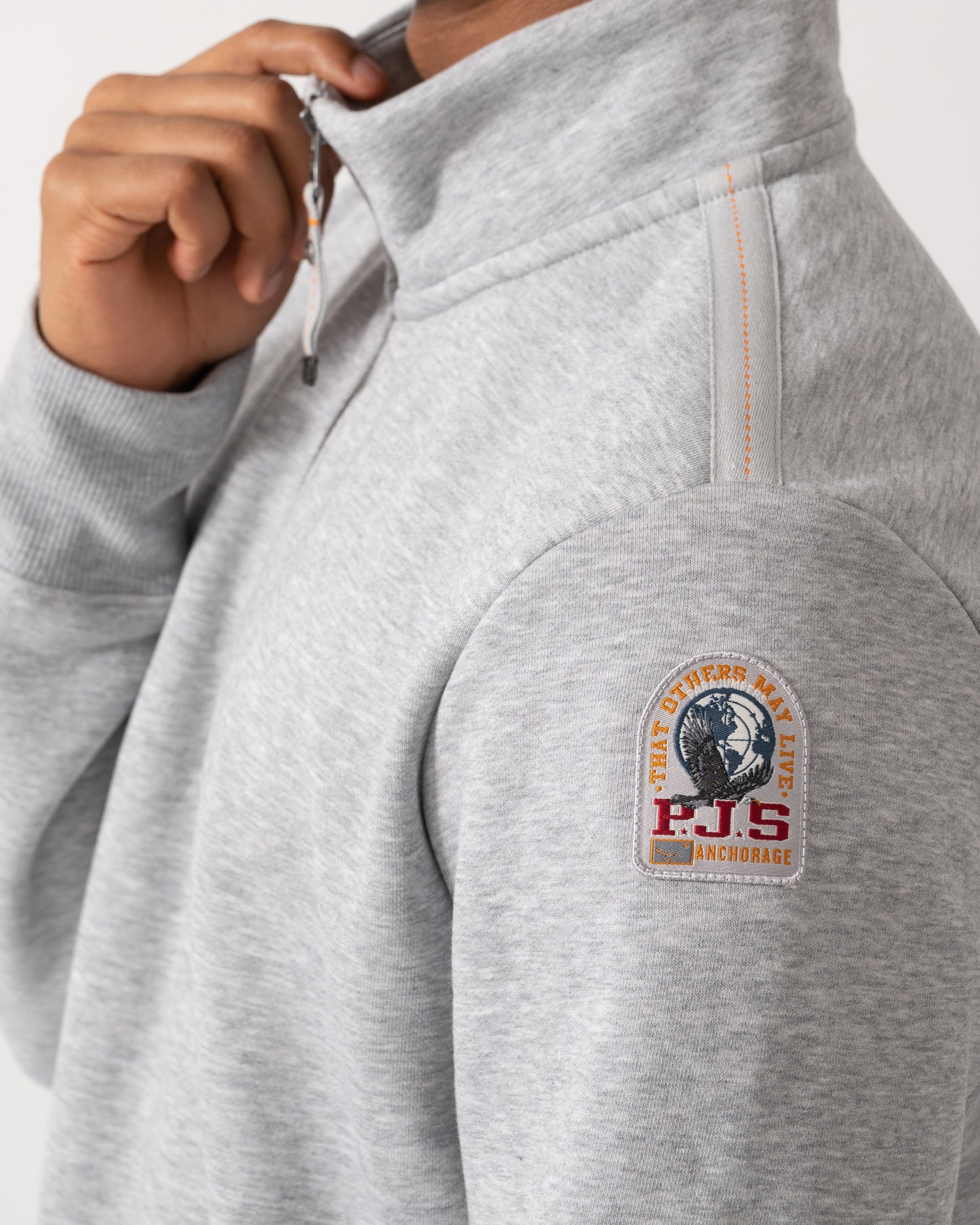 Patch detail of Parajumpers Broad Peak Mens Quarter Zip Sweatshirt - Ash Grey Melange 608