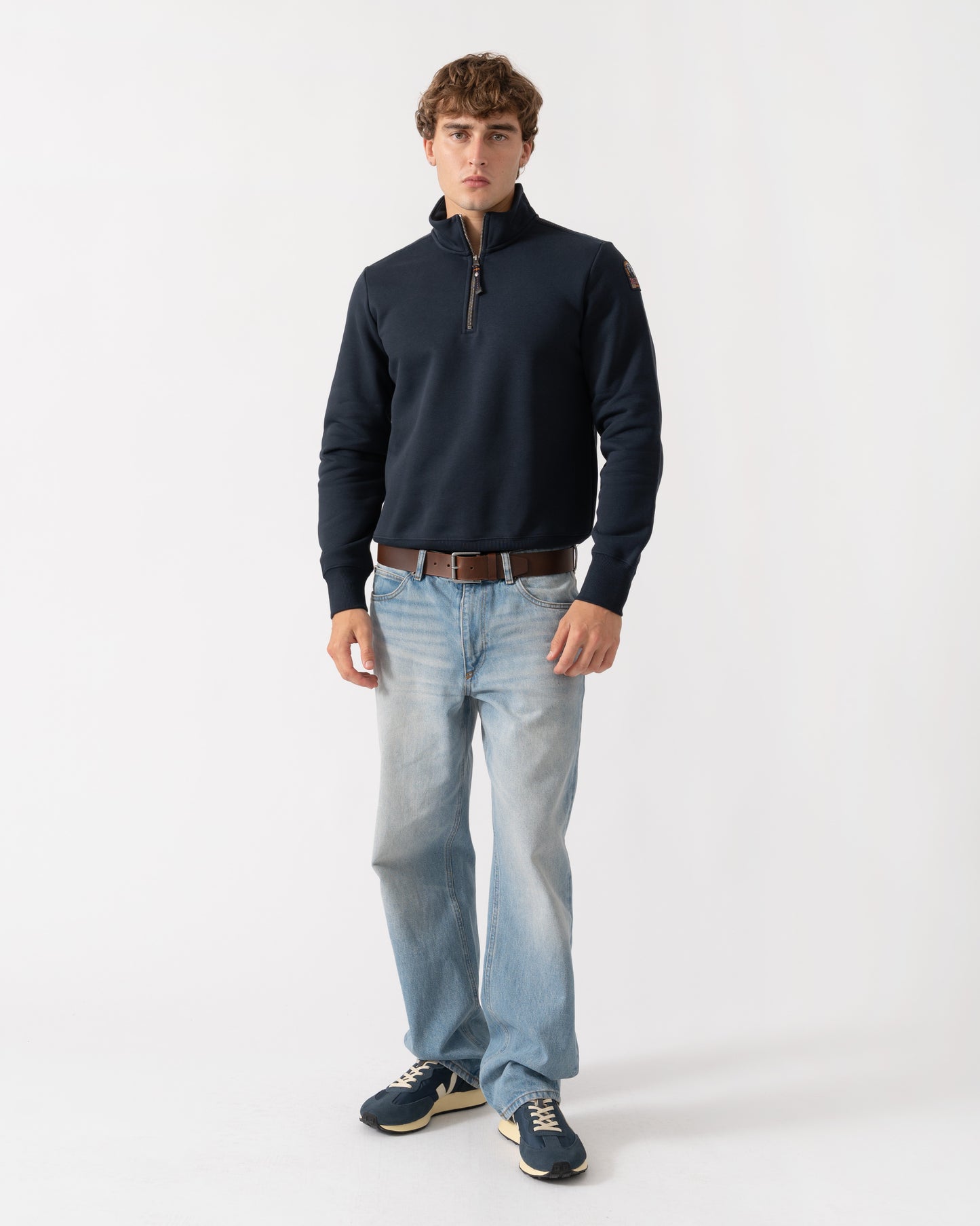 Outfit shot of Parajumpers Broad Peak Mens Quarter Zip Sweatshirt - Blue Navy 316