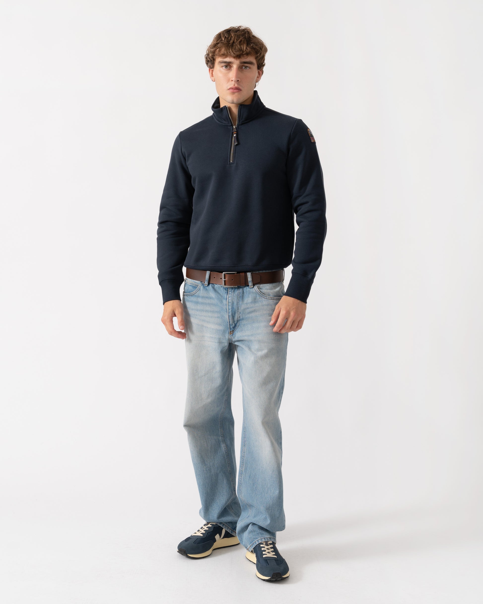 Outfit shot of Parajumpers Broad Peak Mens Quarter Zip Sweatshirt - Blue Navy 316