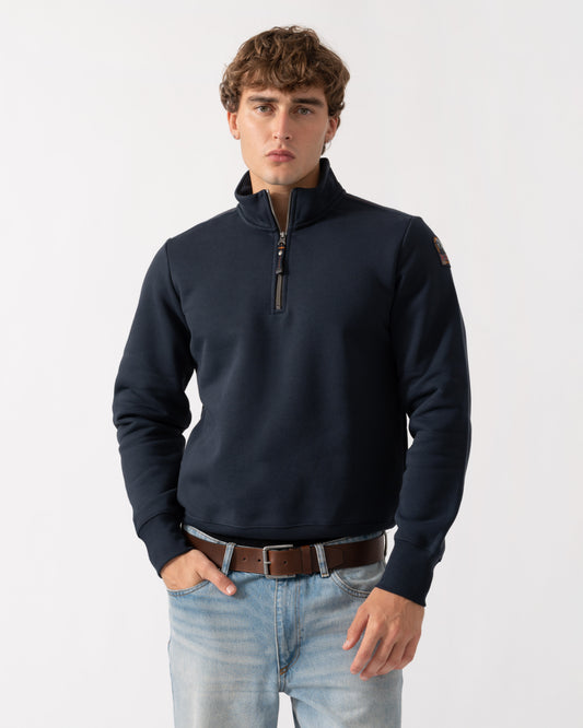 Man wearing Parajumpers Broad Peak Mens Quarter Zip Sweatshirt - Blue Navy 316