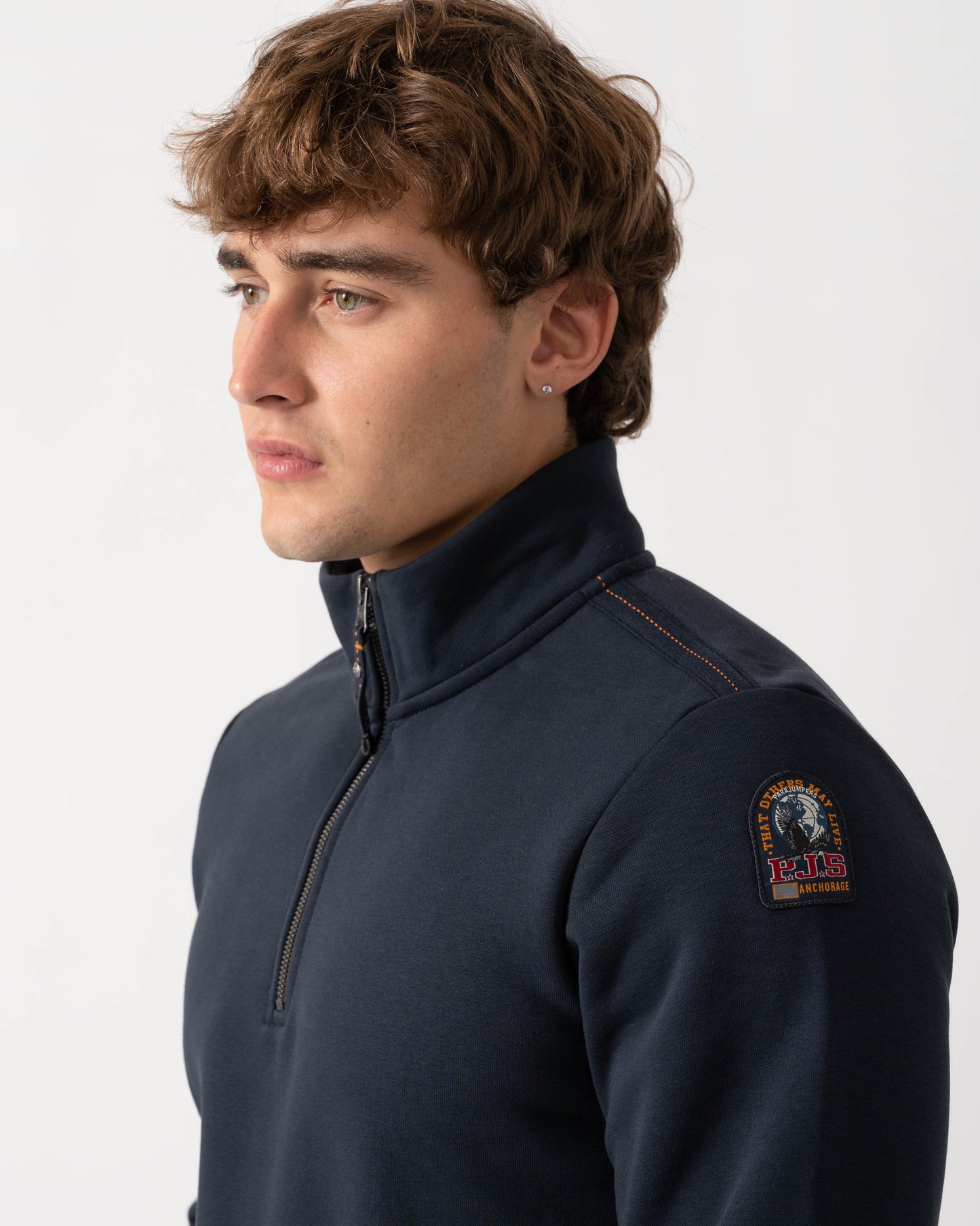 Close up of Parajumpers Broad Peak Mens Quarter Zip Sweatshirt - Blue Navy 316