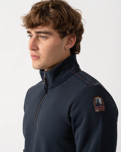 Close up of Parajumpers Broad Peak Mens Quarter Zip Sweatshirt - Blue Navy 316