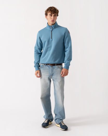 Outfit shot of Parajumpers Broad Peak Mens Quarter Zip Sweatshirt - Sky Steel 138