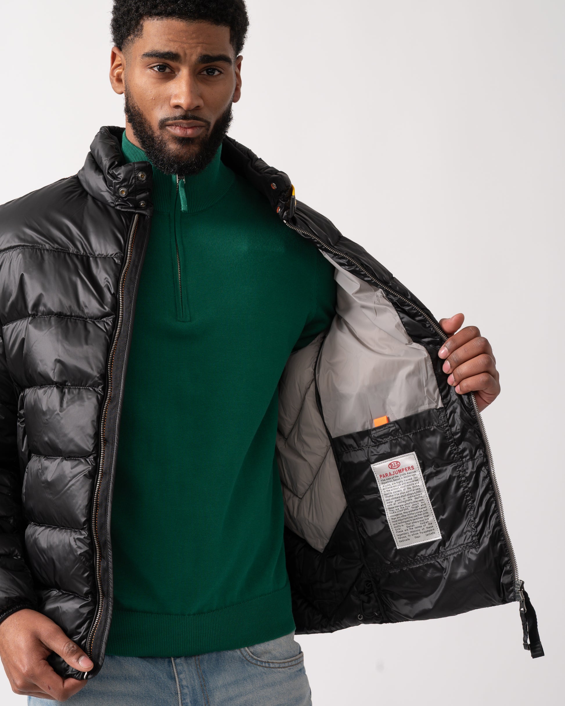 lining detail of a Parajumpers Dillon Mens Down Jacket in Black