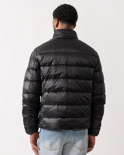 back of a model wearing a Parajumpers Dillon Mens Down Jacket in Black