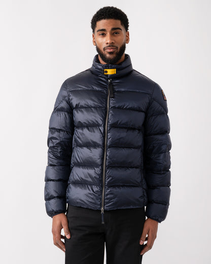 Model wearing a Parajumpers Dillon Mens Down Jacket in Blue Navy