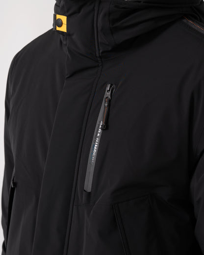 pocket detail of a Parajumpers Easy Mens Hooded Padded Coat in Black