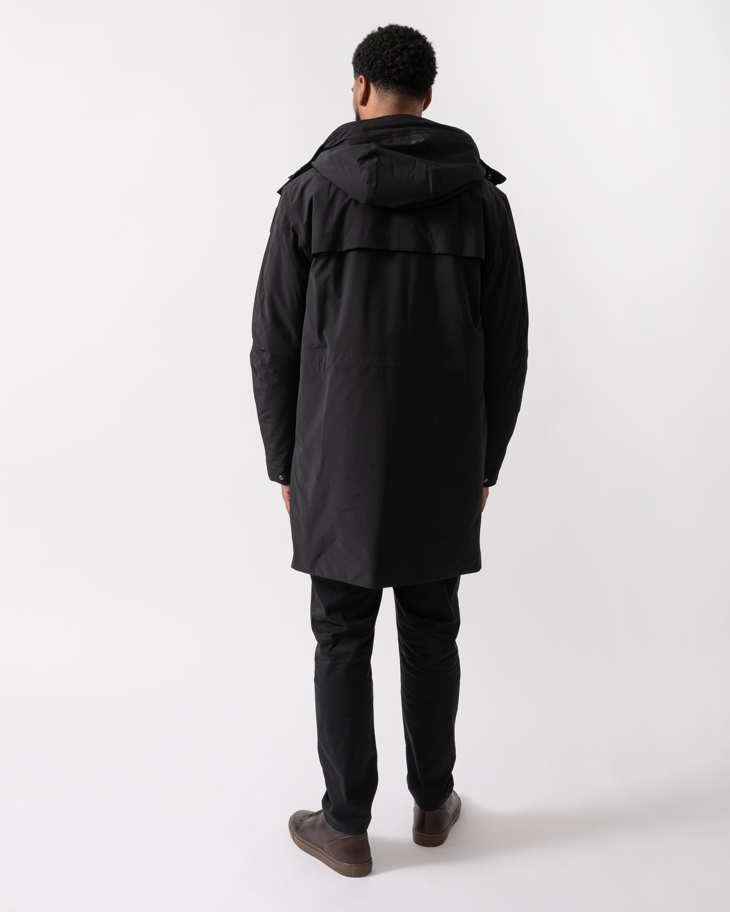 back shot of a model wearing a Parajumpers Easy Mens Hooded Padded Coat in Black