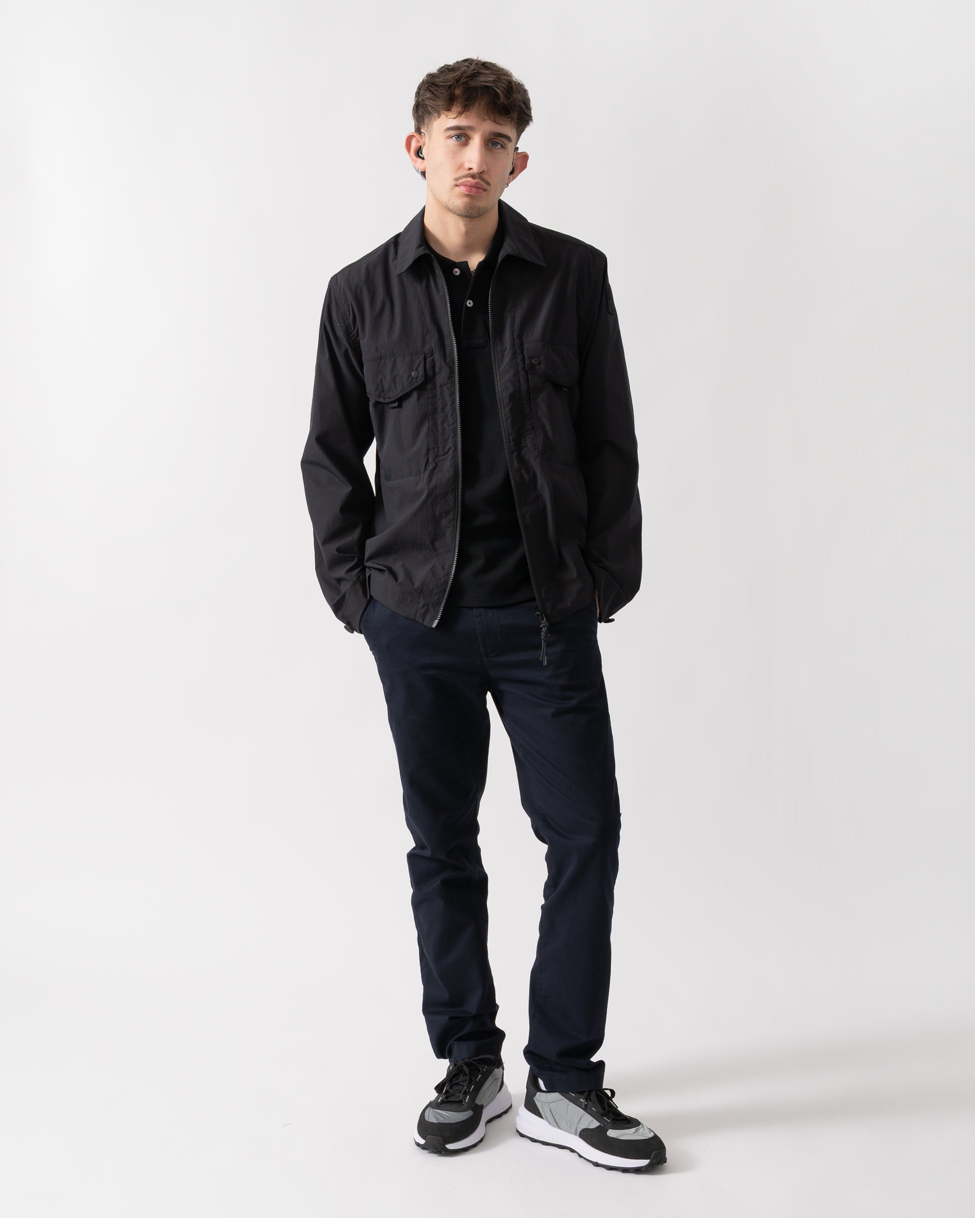 full length shot of a model wearing a Parajumpers Elgin Mens Overshirt in Black 541