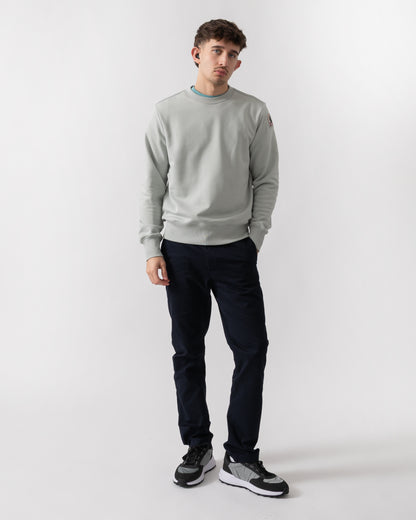 full length shot of a model wearing a Parajumpers K2 Crew Neck Mens Sweatshirt in Fresh Grey 271