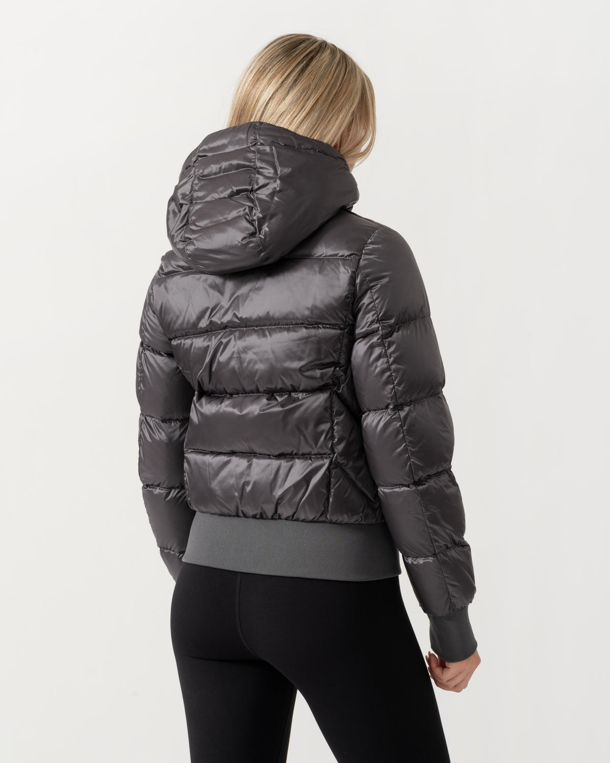 Back of the Parajumpers Mariah Womens Hooded Down Bomber Jacket - Graphite Orchid 124