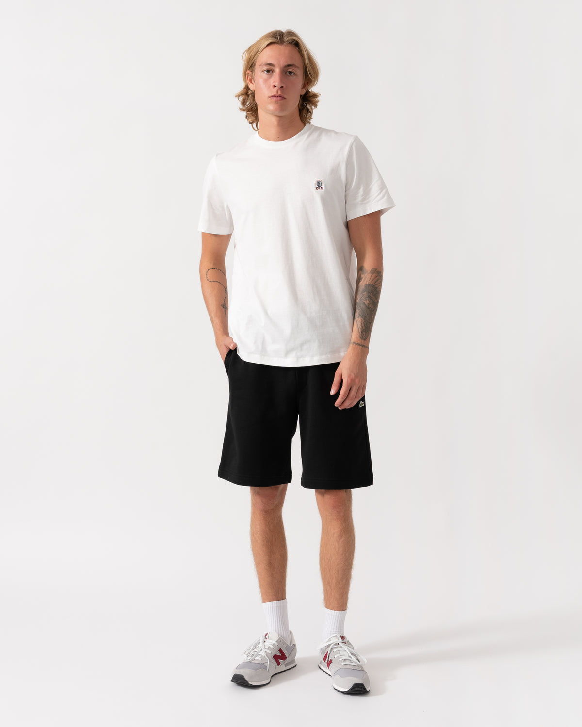 Model wearing the Parajumpers Mens Patch T-Shirt - White 501