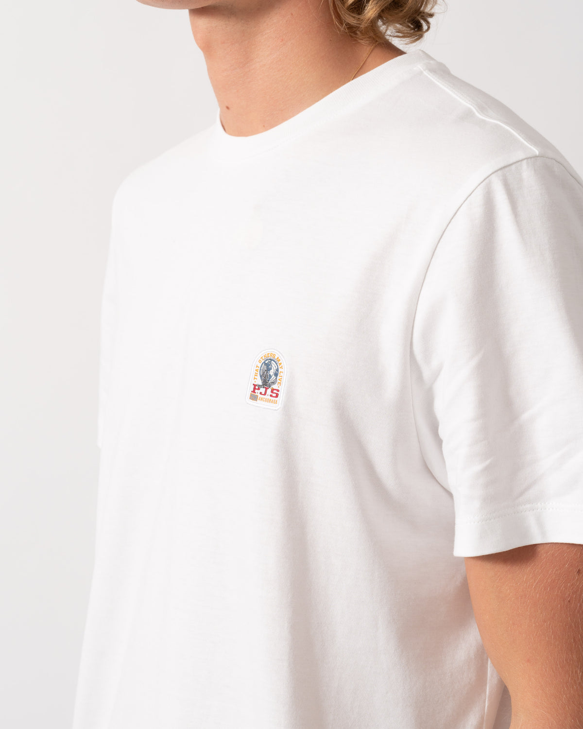 Logo on the Parajumpers Mens Patch T-Shirt - White 501