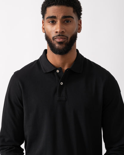 detail shot of a Model wearing a Parajumpers Oberon Polo Mens Polo in Black