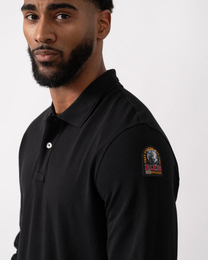 shoulder logo detail of a Parajumpers Oberon Polo Mens Polo in Black