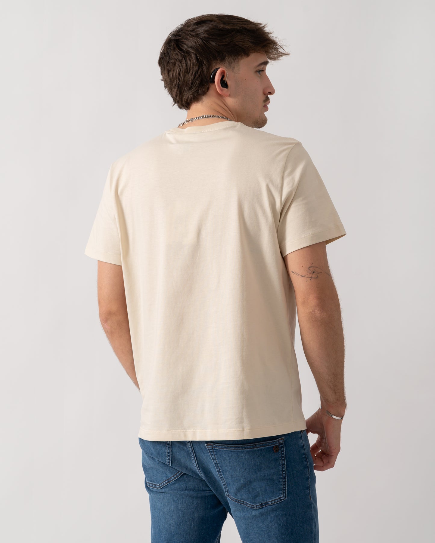 back shot of a model wearing a Parajumpers Patch Mens T-Shirt in Bone 266