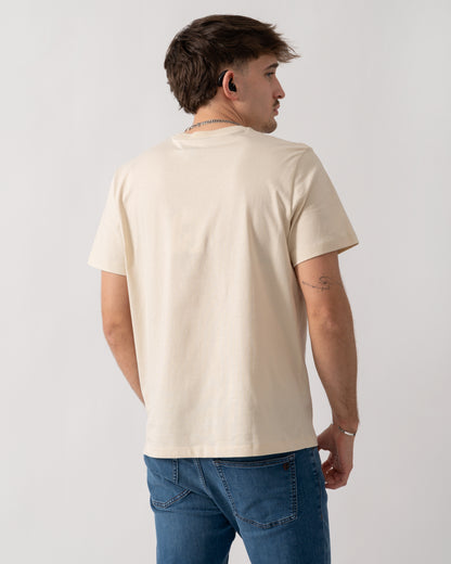 back shot of a model wearing a Parajumpers Patch Mens T-Shirt in Bone 266