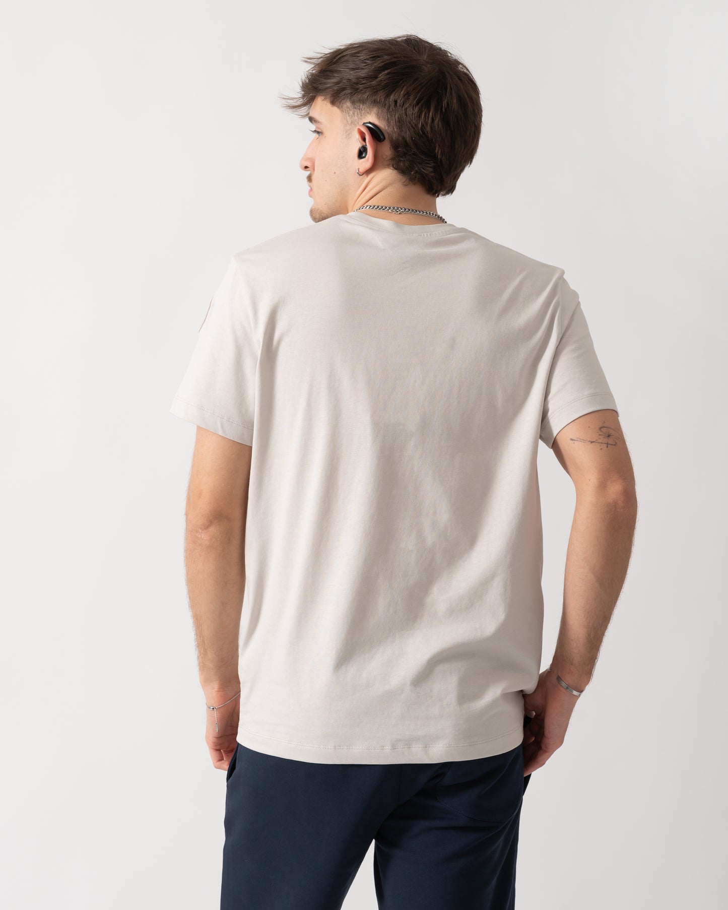 back shot of a model wearing a Parajumpers Shispare Mens T-Shirt in Ice 324
